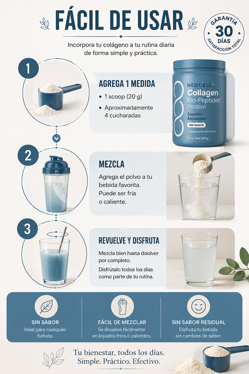 Colágeno en Polvo NeoCell Biopéptidos | 300g · 30 Servicios
