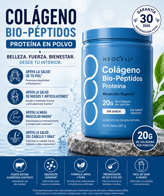 Colágeno en Polvo NeoCell Biopéptidos | 300g · 30 Servicios