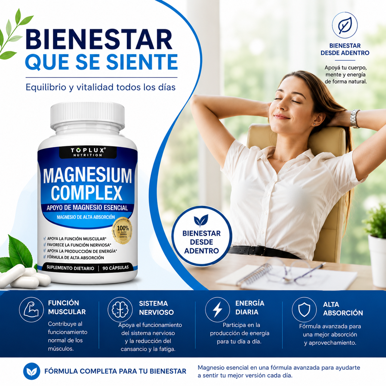 Suplemento Complejo de Magnesio 8 Magnesio Elemental 1000mg